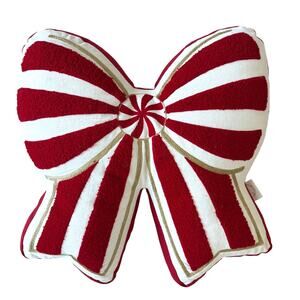 Peppermint Striped Bow Shaped Pillow 15x17 Red & White Christmas Holiday NEW